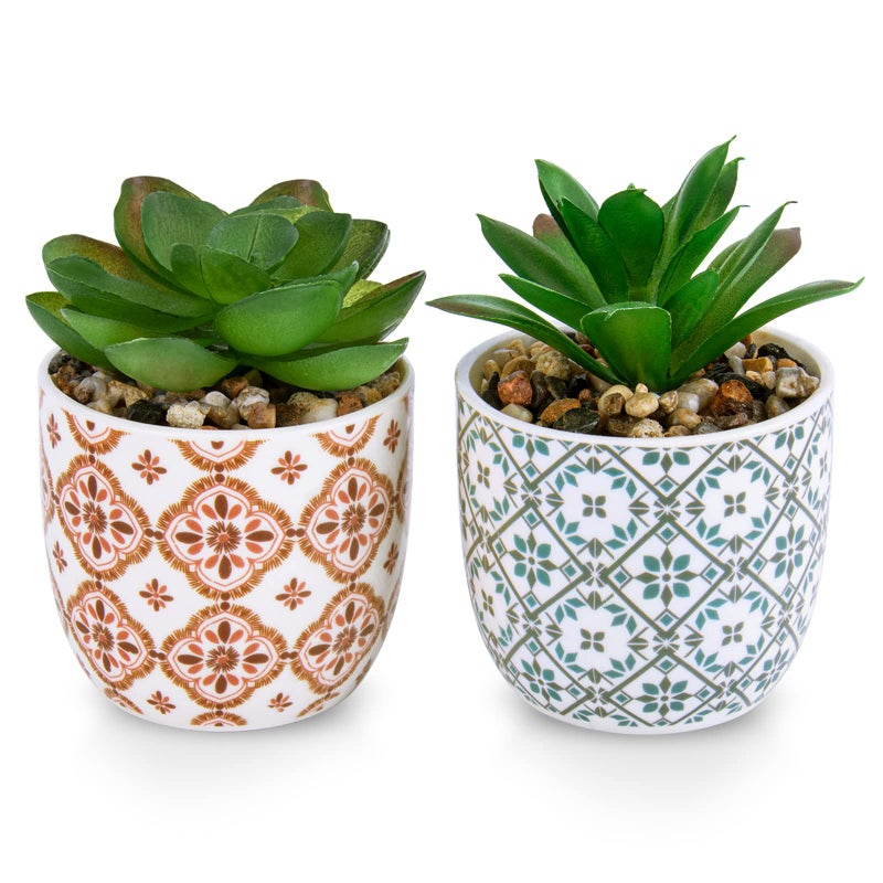 Karlliu Artificial Plants Succulent Flowers in Ceramic Planter 2 Pack Small Fake Plants Potted for Home Office Desk Decor Farmhouse Living Room Bedroom Shelves Decoration - Image 1
